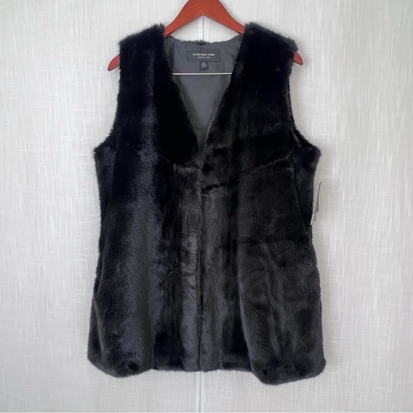 Andrew Marc NWT Black Long Faux Fur Soft Vest Size M